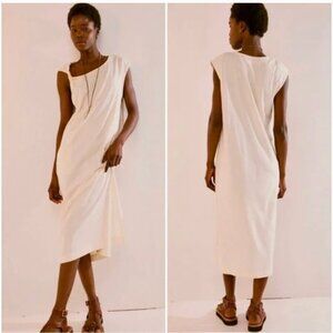 Free People Drew Tee Shirt Midi Dress Cotton Jersey Knit Stretch Cream New Large